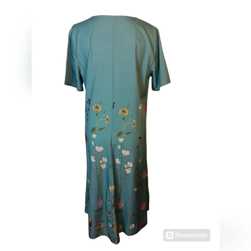 Turquoise Floral Midi Dress - Picture 3 of 7